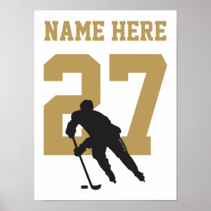 Personalised Hockey Player Number Black and Golden Poster