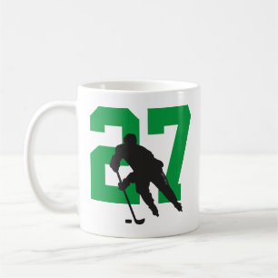 Personalised Hockey Player Number Black green Coffee Mug