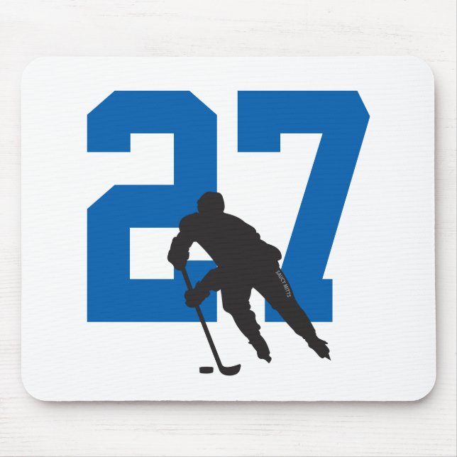 Personalised Hockey Player Number Blue Mouse Mat (Front)