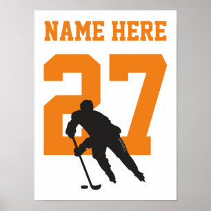 Personalised Hockey Player Number Orange Poster