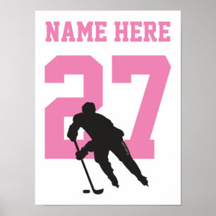 Personalised Hockey Player Number Pink Girls Poster