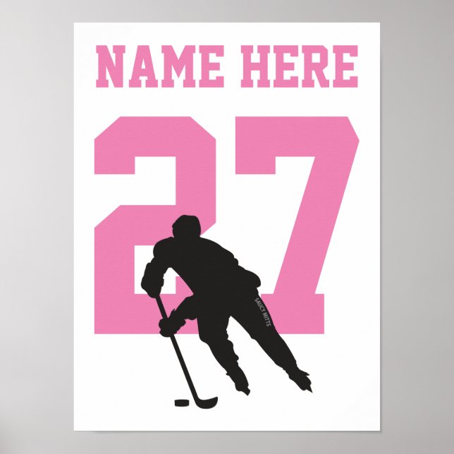 Personalised Hockey Player Number Pink Girls Poster (Front)