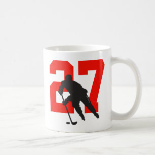 Personalised Hockey Player Number Red Coffee Mug