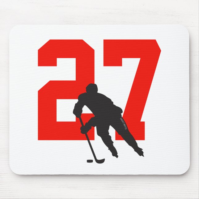 Personalised Hockey Player Number Red Mouse Mat (Front)