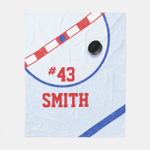 Personalised Hockey Players Centre Ice & Puck Fleece Blanket