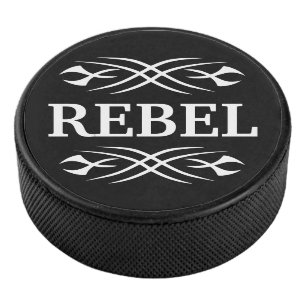Personalised hockey puck with flame tattoo design