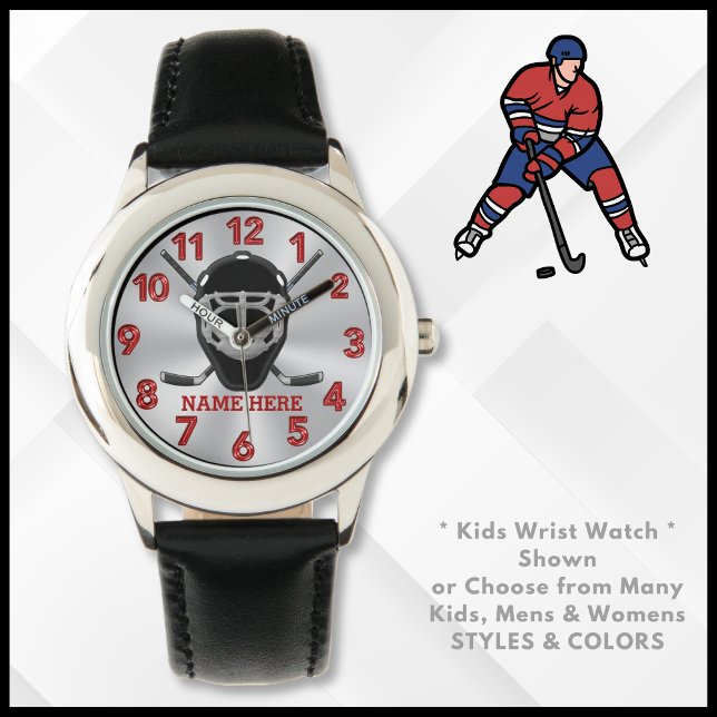Personalised Hockey Watch for Kids to Adults (Hockey Wrist Watch for Boys, Girls, Men or Women. Custom, Hockey Watches. Personalized Hockey Gifts.)