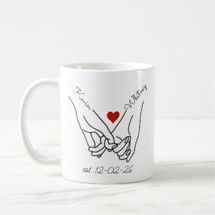 Personalised Holding Hands Couple Names & date Coffee Mug