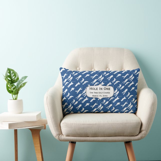 Personalised Hole In One Blue Golf Patten Lumbar Cushion (Chair)
