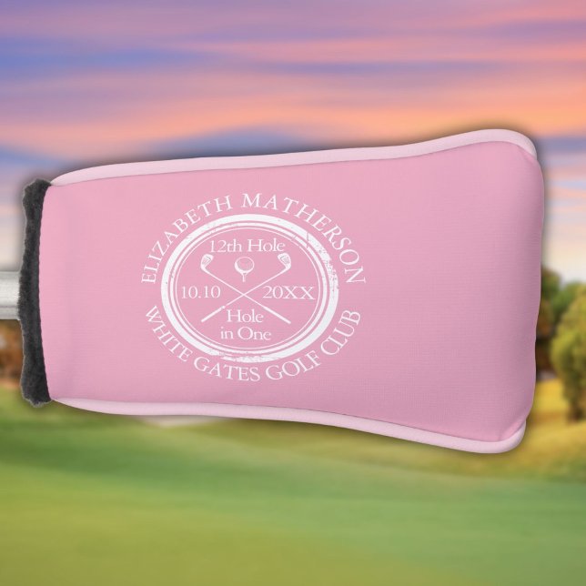 Personalised Hole in One Feminine Pink Golf Head Cover (Personalized Hole in One Feminine Pink Golf Head Cover)