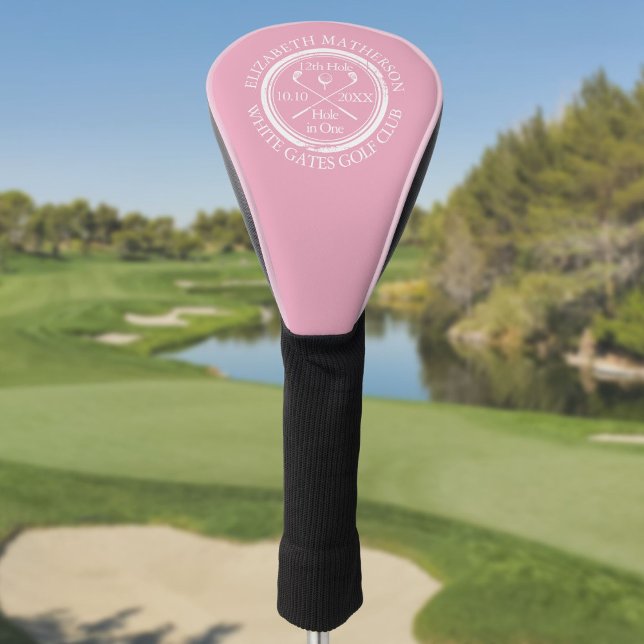 Personalised Hole in One Feminine Pink Golf Head Cover (Personalized Hole in One Feminine Pink Golf Head Cover)