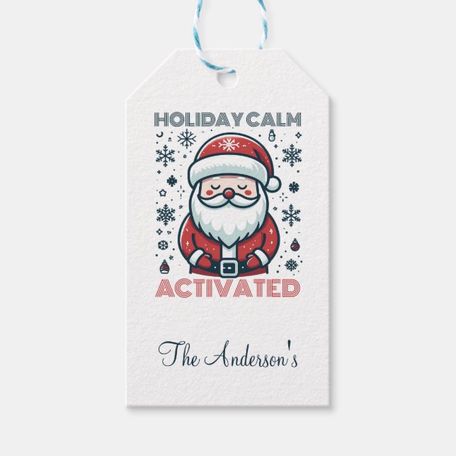 Personalised Holiday Calm Santa  Gift Tags (Front)