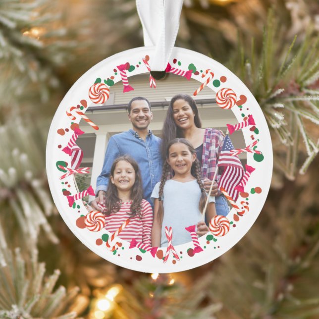 Personalised Holiday Candy Border Photo Ornament (Tree)