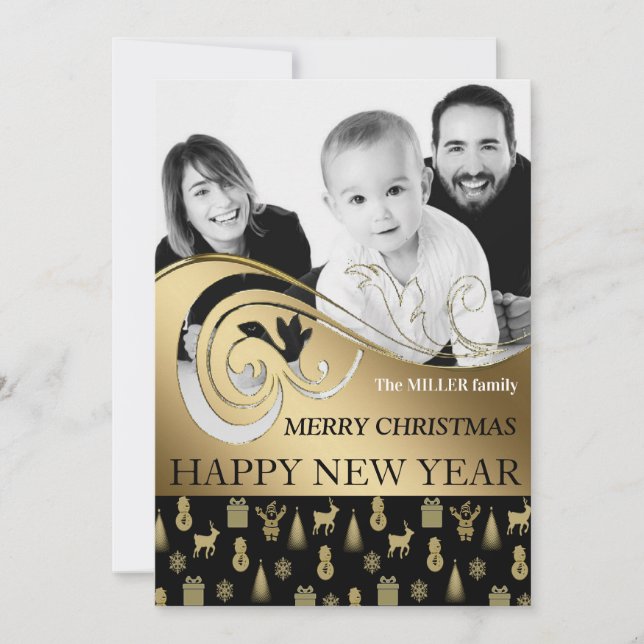 Personalised holiday card black and white photo (Front)
