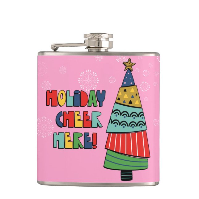 Personalised Holiday Cheer Here Flask (Front)