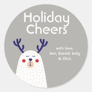 Personalised Holiday Cheers Bear with Antlers Classic Round Sticker