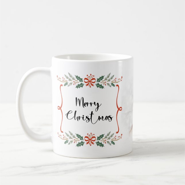 Personalised Holiday Christmas Family Photo Coffee Mug (Left)