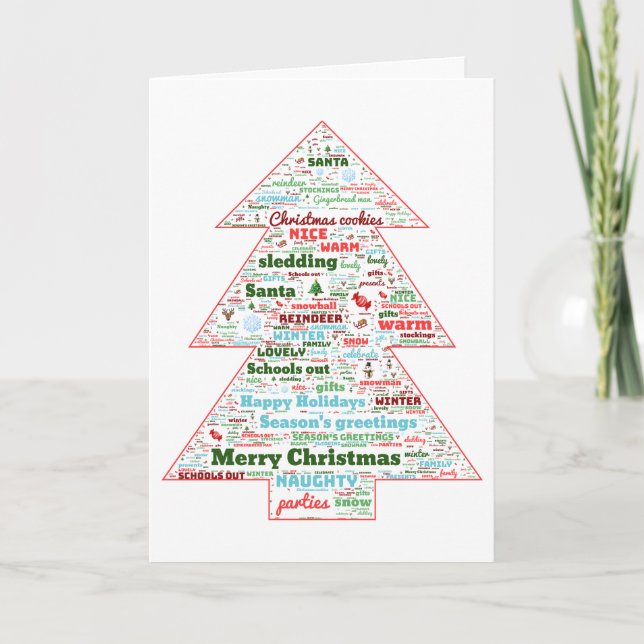 Personalised Holiday Christmas Tree Word Art Card (Front)