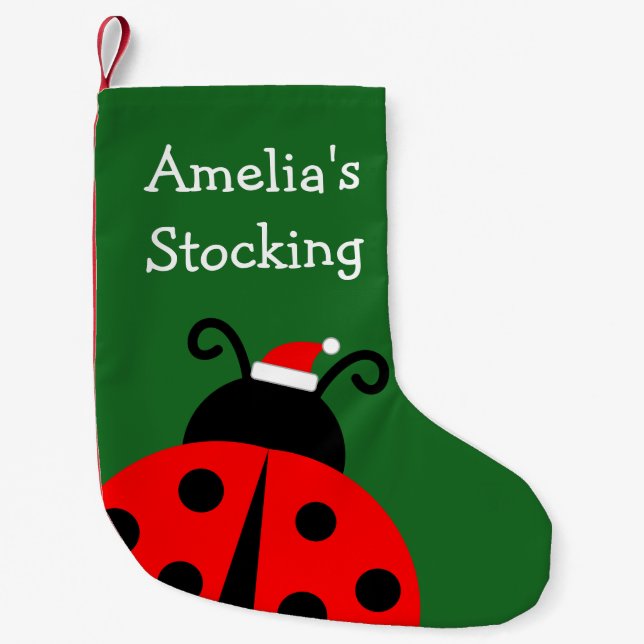 Personalised Holiday cute ladybird santa kids Small Christmas Stocking (Front)