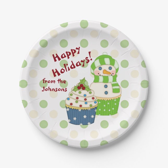 Personalised Holiday Deco Cupcake Paper Plate (Front)