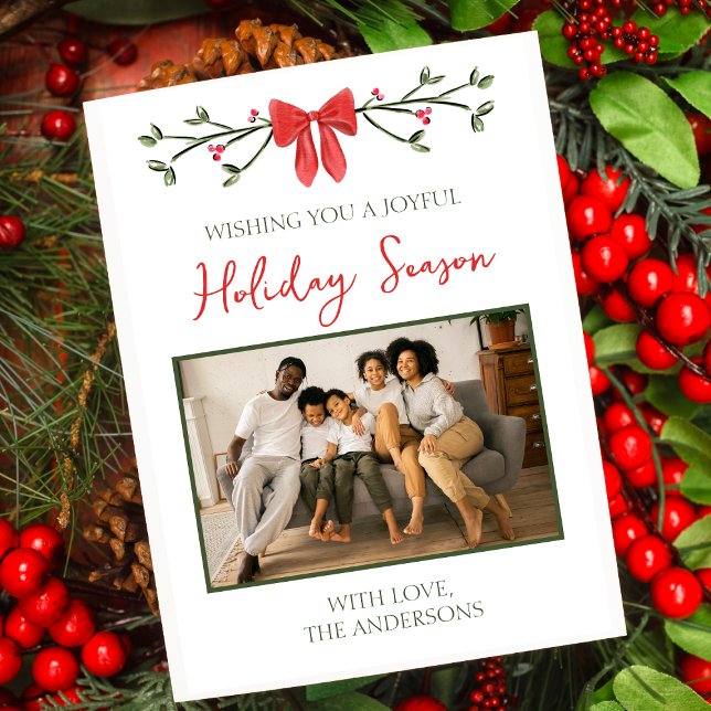 Personalised Holiday Family Photo Card with Bow (Creator Uploaded)