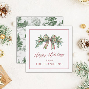 Personalised Holiday Greenery Bow Gift Enclosure Card