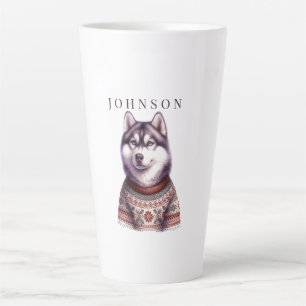 Personalised Holiday Mugs, Festive Siberian Husky Latte Mug