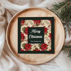 Personalised Holiday Napkins Red Poinsettia Print