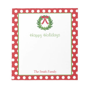 Personalised Holiday Notepad Christmas Wreath