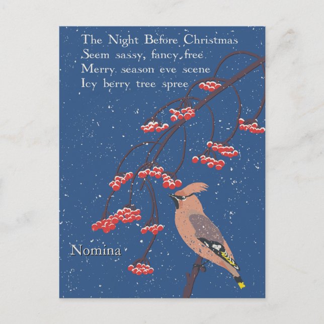 Personalised Holiday Poem Illustrated Waxwing Bird Postcard (Front)