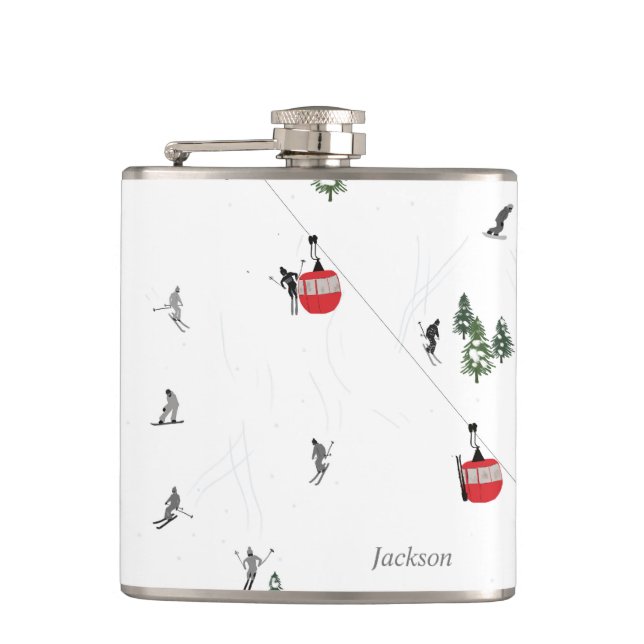 Personalised Holiday Skiing Ski Lift  Hip Flask (Front)