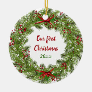 Personalised Holiday Wreath Christmas Ceramic Orna Ceramic Tree Decoration