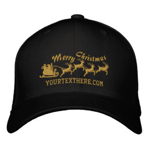 Personalised Holidays Santa Sleigh Ride Scene Embroidered Hat