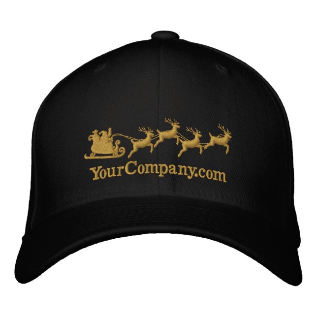 Personalised Holidays Santa Sleigh Ride Scene Embroidered Hat (Front)