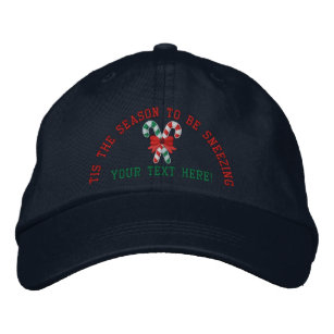 Personalised Holidays Sneezing Candy Canes Embroidered Hat