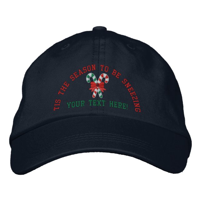 Personalised Holidays Sneezing Candy Canes Embroidered Hat (Front)