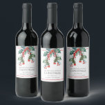 Personalised Holly and Berries Christmas Holiday Wine Label<br><div class="desc">A festive holiday design for the Christmas season, this custom wine label has sprigs of watercolor holly and berries cascading from the top of the design. The text template includes a sample holiday greeting along with your name and the type of wine. Personalise the text with your desired wording for...</div>
