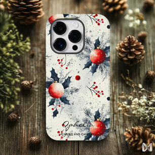 Personalised Holly and Ornaments Christmas Case-Mate iPhone 14 Pro Case