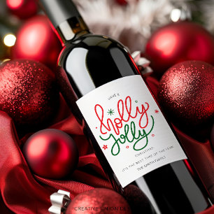 Personalised Holly Jolly Christmas Gift Wine Label