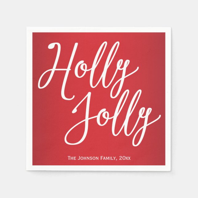 Personalised Holly Jolly Christmas Paper Napkins (Front)