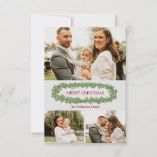 Personalised Holly Leaves Christmas Photo Card
