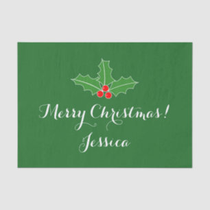 Personalised holly leaves Christmas tissue paper