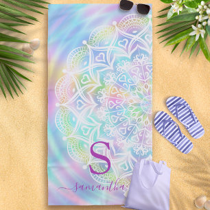Personalised Holographic Pastel Unicorn Rainbow Beach Towel