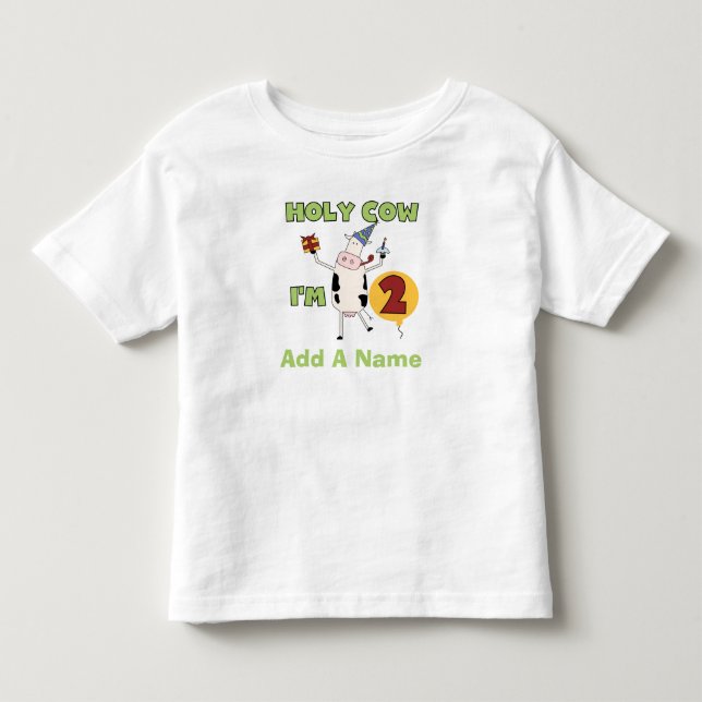 Personalised Holy Cow I'm 2 Birthday Tshirt (Front)