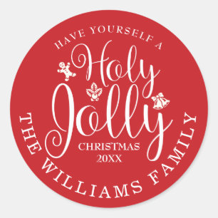 Personalised Holy Jolly Christmas Holiday Classic Round Sticker