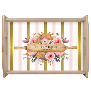 Personalised Home Baker's Rolling Pin Floral Serving Tray