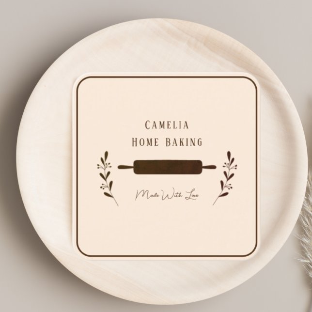 Personalised Home Bakery Chef Minimalist Brown   Square Business Card (Creator Uploaded)