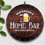 Personalised Home Bar Theme Dartboard<br><div class="desc">Fun barware decor with this personalised dart board featuring any first name,  couple's,  family or business name. Cute clipart wine glass and beer stein on a faux walnut grain background. Personalised for a one-of-a-kind gift.</div>