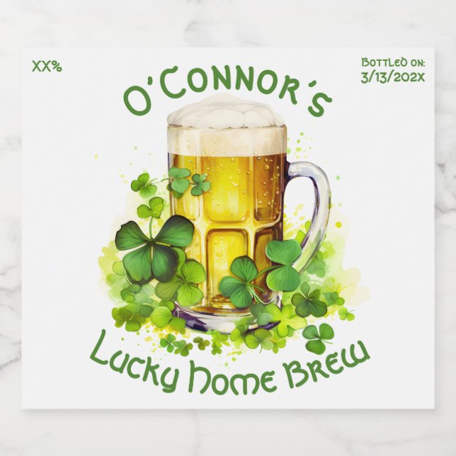 Personalised Home Brew St Patrick’s Day Bottled On Beer Bottle Label (Single Label)