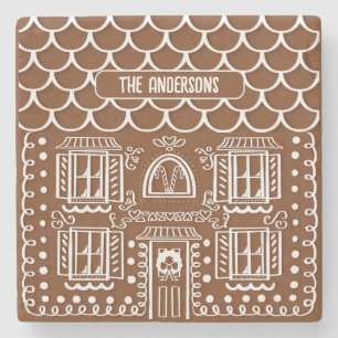 Personalised Home for Christmas Gingerbread House Stone Coaster